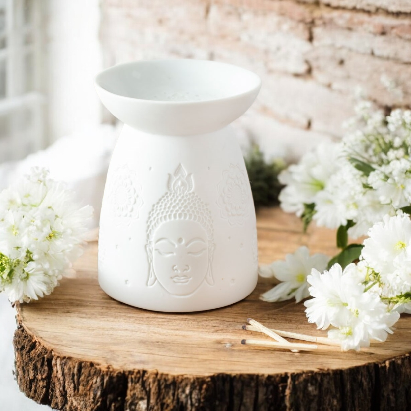 White Ceramic Buddha Face Oil Burner